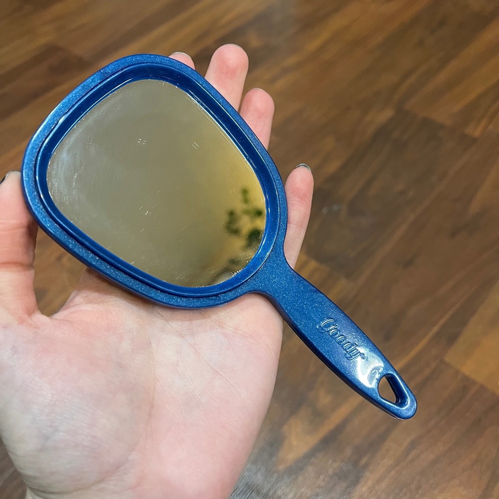 Vintage Goody Mini Hand Mirror Handle Green Teal‎ Plastic Made In USA 6x3 Travel